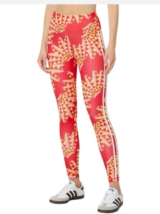 FARM Rio Pants - FARM Rio x Adidas Psvchedelic Wave 7/8 High Waist Leggings Tomato Red Yellow XXS